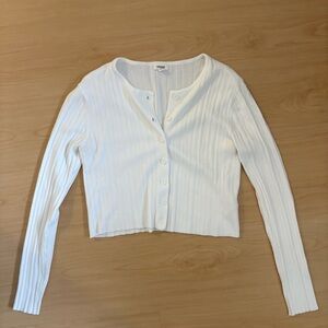 Garage White Ribbed Cropped Cardigan Button‑Front Knit Top Women’s Size S